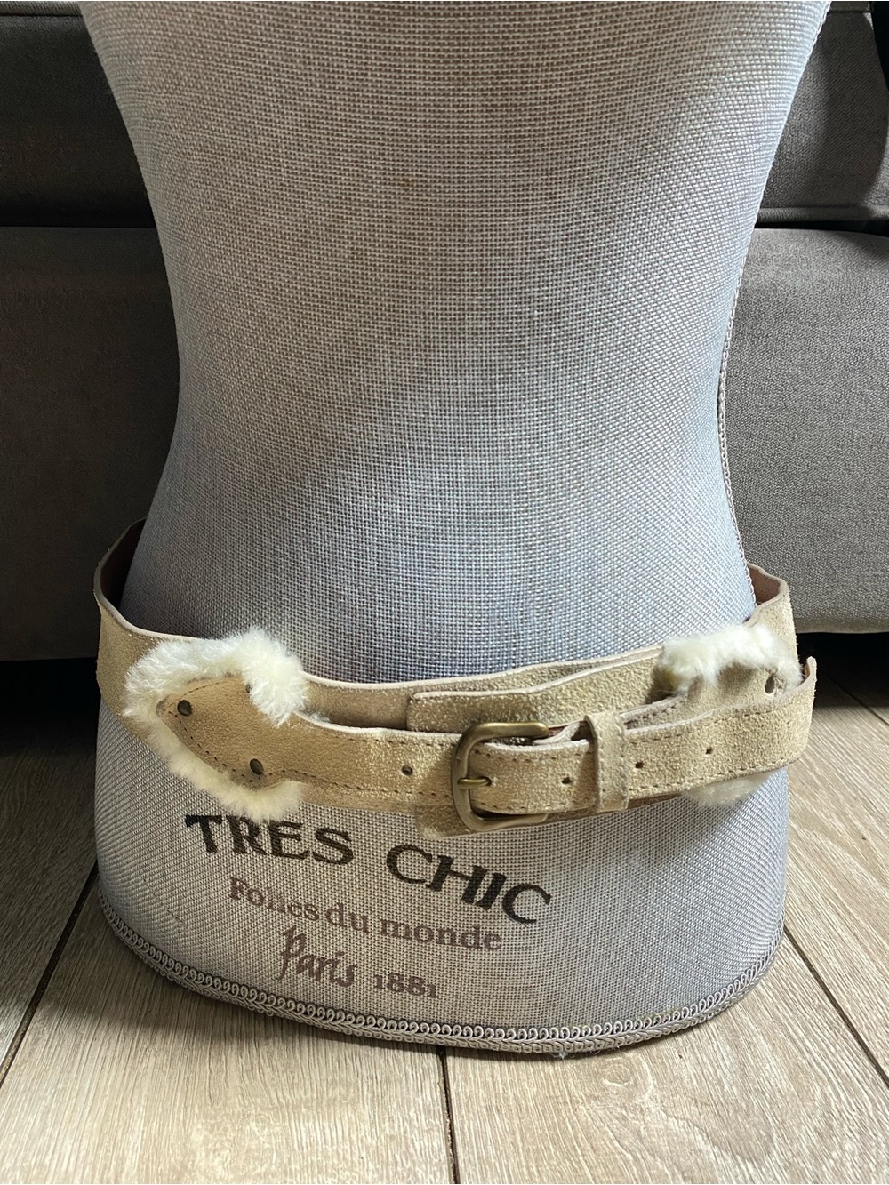 Vintage GAP Tan Western Suede Faux Fur Trim Waist Belt S/M